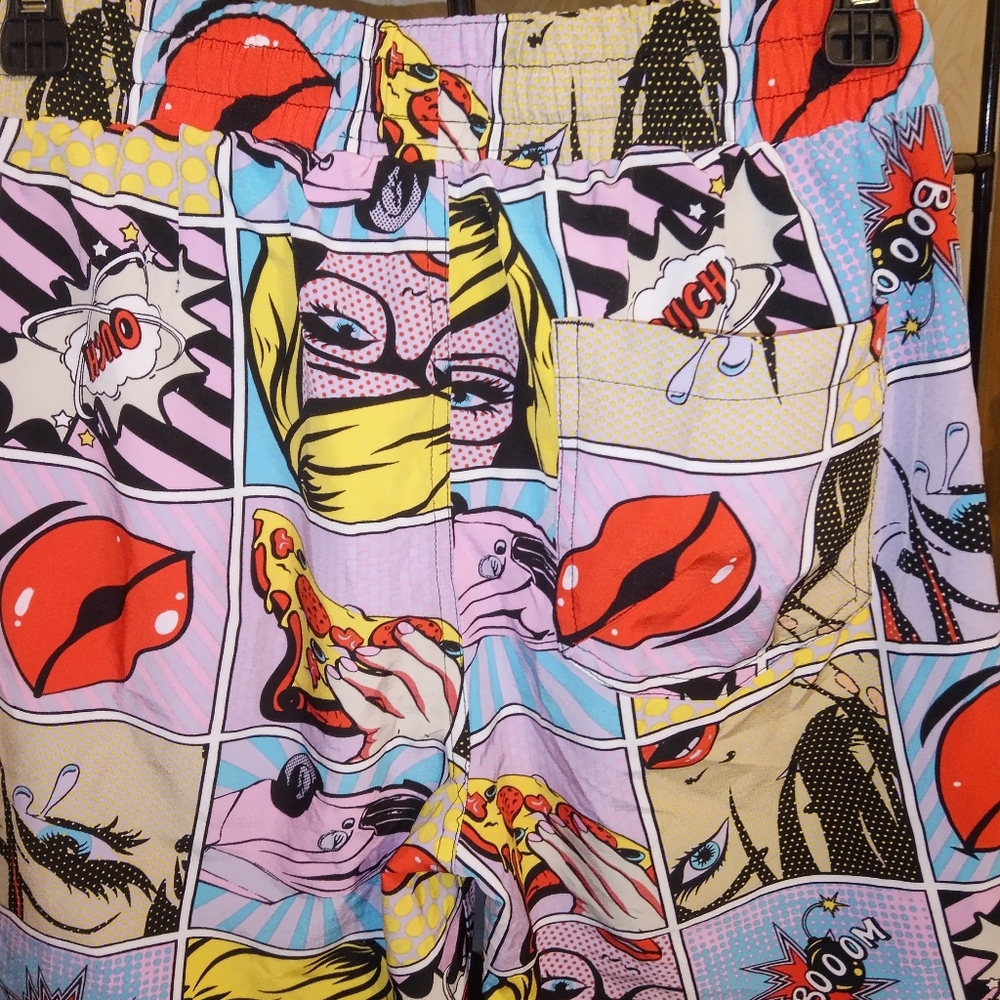 💥OH Snap! By Drill Colorful Comic Print Shorts /Pockets And Drawstring.Small.